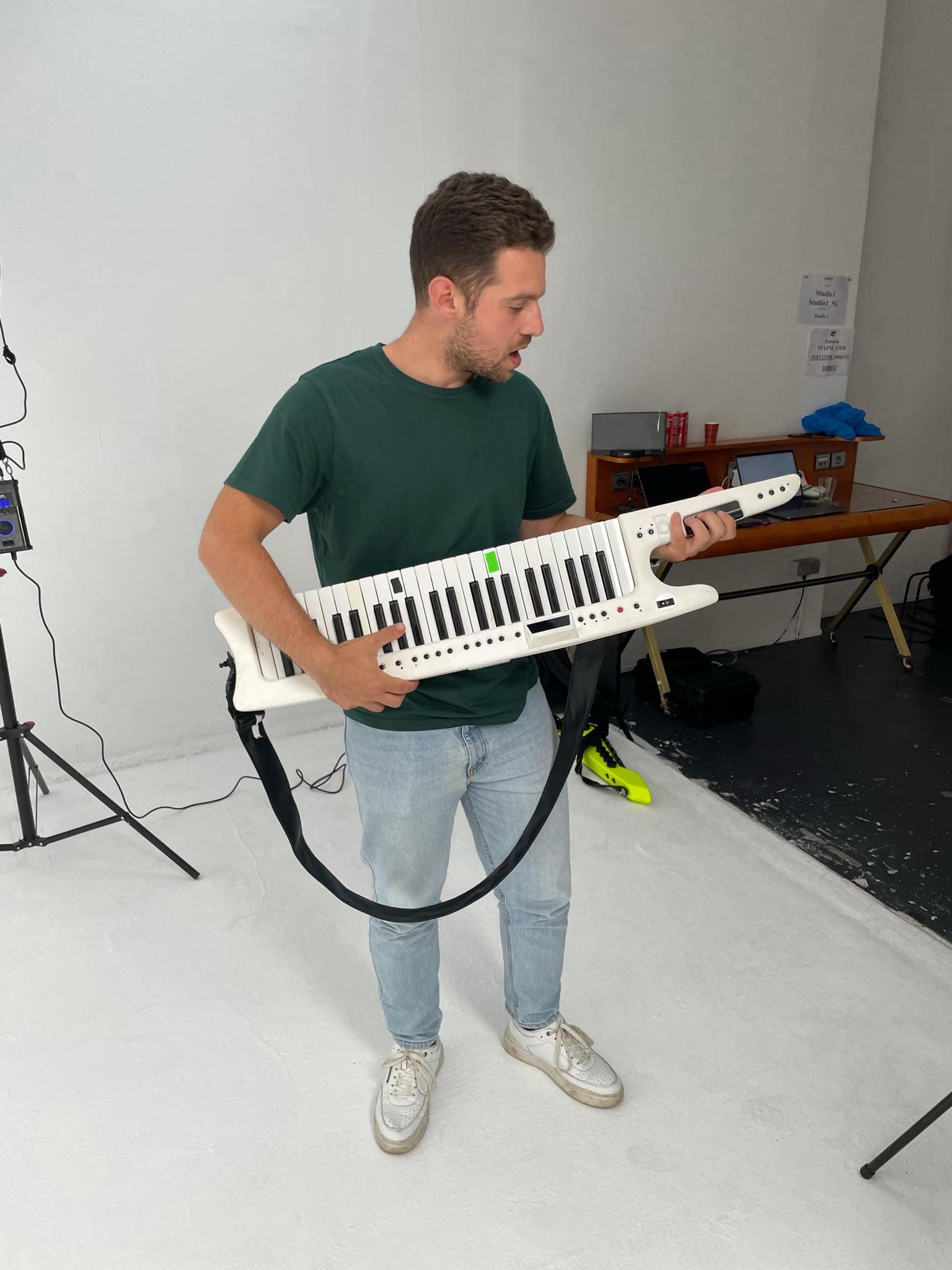 Salvatore Volpe with The Subs’ keytar during a shoot
